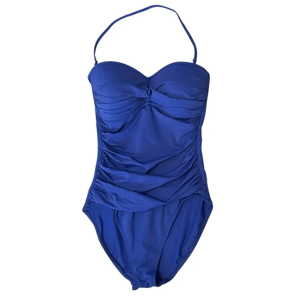 La Blanca Island Goddess Bandeau One Piece Convertible Swimsuit Blue Size 8